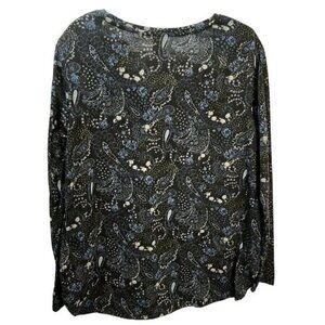 Blue Paisley Print Blouse Long Sleeves Shirt Large‎ Faded Glory